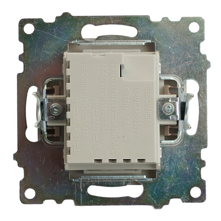 Розетка 2-местная USB + type C (механизм), STEKKER GLS10-7116-02, 250B, 3A, max 20W, серия Катрин, шампань - фото