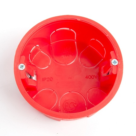 Коробка монтажная для полых стен, с пластиковыми зажимами, с крышкой, D80*40мм STEKKER EBX30-02-1-20-80, красный - фото