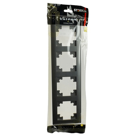 Рамка STEKKER, PFR00-7004-06 4-местная, пластик, серия Катрин, графит - фото