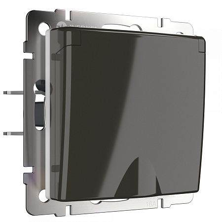Розетка влагозащ. с зазем. с защит. крышкой и шторками (серо-коричневый) W1171207 - фото