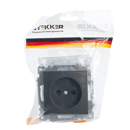 Розетка 1-местная б/з (механизм), STEKKER GLS10-7109-05, 250V, 10А с защитной шторкой, серия Катрин, черный - фото