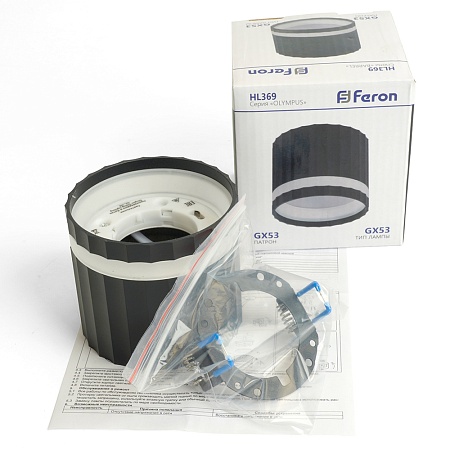 Светильник потолочный Feron HL369  Barrel OLYMPUS 12W, 230V, GX53, черный - фото