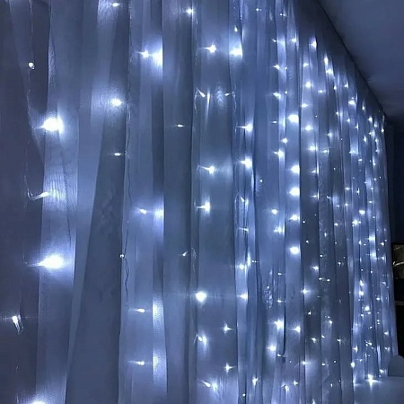 Светодиодная гирлянда Feron CL24 занавес 3*3м  + 3м 5000К, c питанием от сети 230V, эффектом стробов, белый шнур - фото