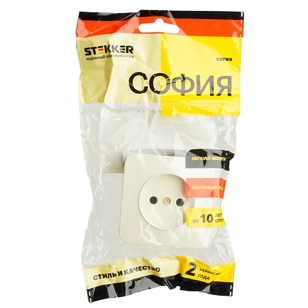 Розетка 1-местная б/з открытой установки, STEKKER, 250В, 10А, IP20, серия София, слоновая кость, MST10-11-04 - фото