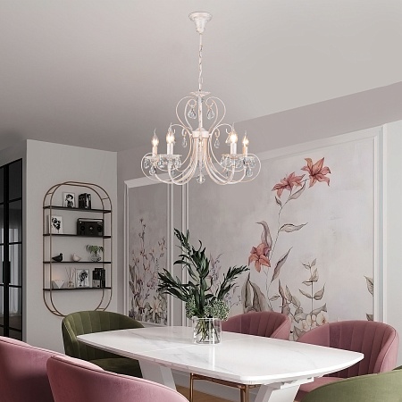 Подвесной светильник Eurosvet 3305/5 белый с золотом / прозрачный хрусталь - фото