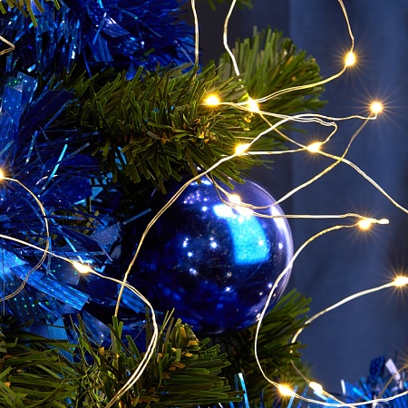 Светодиодная гирлянда Feron CL53 2м + 1м теплый белый,статичная, с питанием от батареек, прозрачный шнур - фото