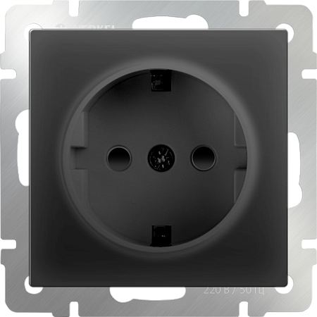 Розетка с заземлением, безвинтовой зажим черный матовый WL08-10-01 - фото