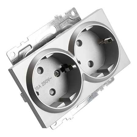 Розетка 2-местная с/з (механизм), STEKKER GLS16-7114-03, 250В, 16А с защитной шторкой, серия Катрин, серебро - фото