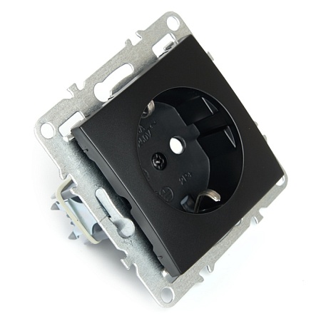 Розетка 1-местная c/з (механизм), STEKKER, PST16-9110-03, 250В, 16А с защитной шторкой, серия Эрна, черный - фото