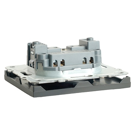 Розетка 1-местная с защитной шторкой (механизм), STEKKER,  б/з, 250В, 16А, серия Эмили, RST16-5109-05, черный уголь, soft touch - фото