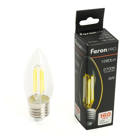 Лампа светодиодная Feron.PRO LB-1208 Свеча E27 1280LM 8W 175-265V 2700K - фото