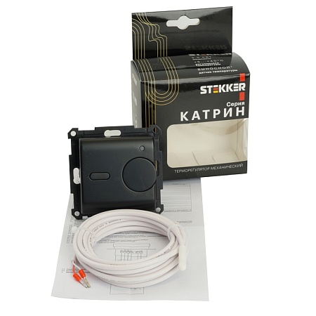 Терморегулятор механический для теплого пола (механизм), STEKKER GLS00-7117-05, 250В, 3500Вт, серия Катрин, черный - фото