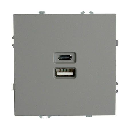 Розетка 2-местная USB + Type C (механизм), STEKKER, 250В, 20W, серия Эмили, RST10-5115-10, платиново-серый, soft touch - фото