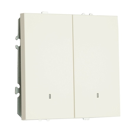 Выключатель 2-клавишный c индикатором (механизм), STEKKER, 250В, 10А, серия Эмили, RSW10-5102-01, белый фарфор, soft touch - фото