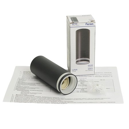 Светильник потолочный Feron ML100 Barrel LUNA MR11 GU10 35W 230V, черный - фото