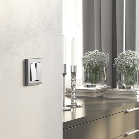 Выключатель двухклавишный проходной с подсветкой (серебряный матовый) W1122165 - фото