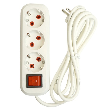 Удлинитель трехместный с/з  с выключ. STEKKER HM07-31-02 3x1мм2, 2м, серия Home (У16А-002), белый - фото