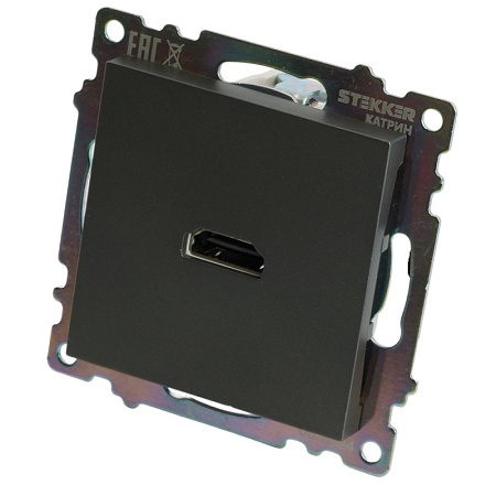 Розетка HDMI 2.1, Type A (механизм), серия Катрин, графит, GLS00-7118-06 - фото