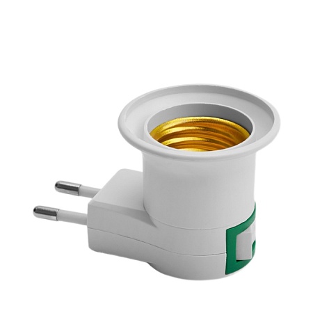 LH61 Патрон-переходник с E27 на розетку (для лампы E27), с выключ., 250V, пластик, белый, 39*64мм - фото