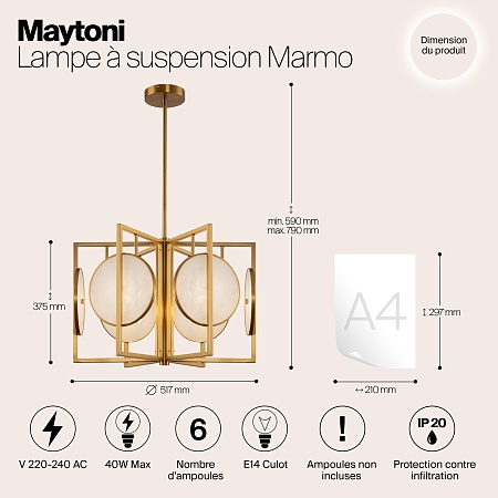 Подвесной светильник Maytoni Marmo MOD099PL-06G - фото