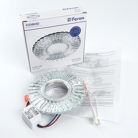 Светильник встраиваемый с белой LED подсветкой Feron CD900 потолочный MR16 G5.3 белый - фото