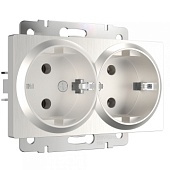 Розетка двойная с заземлением перламутровый рифленый WL13-SKG-02-IP20