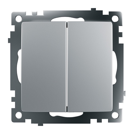 Выключатель 2-клавишный (механизм), STEKKER GLS10-7104-03, 250V, 10А, серия Катрин, серебро - фото