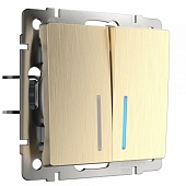 Выключатель двухклавишный с подсветкой шампань рифленый WL10-SW-2G-LED