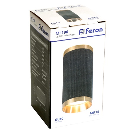 Светильник потолочный Feron ML190 Barrel GATSBY MR16 GU10 35W 230V, черный + античное золото - фото