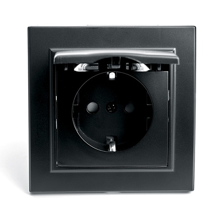 Выключатель 1-клавишный c индикатором STEKKER, PSW10-9001-03, 250V, 10А, серия Эрна, черный - фото