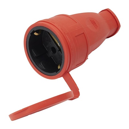 Розетка переносная 1-местная с/з STEKKER, RST16-21-44 (РА 16-005), с крышкой, каучук 250В, 16А, IP44, красный - фото