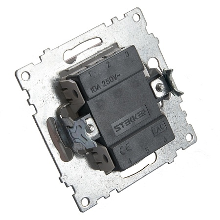 Выключатель 1-клавишный STEKKER GLS10-7103-02, 250В, 10А, серия Катрин, шампань - фото