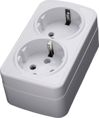 Розетка накладная 2-местная с/з STEKKER, PST16-502-20, пластик АВS, 250В, 16А, IP20, серия Basic, белый - фото