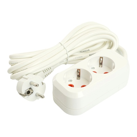 Удлинитель двухместный с/з  STEKKER HM06-21-02 3x1мм2, 2м, серия Home (У10-001), белый - фото