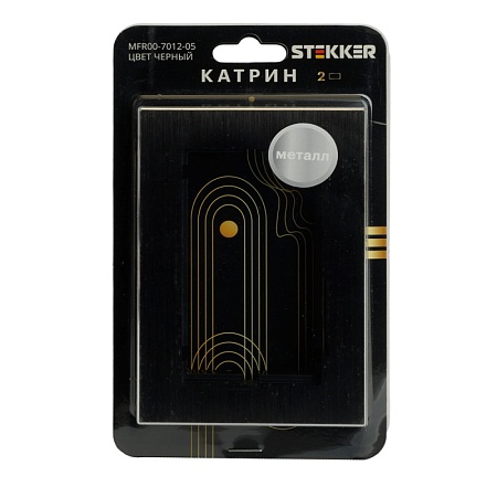 Рамка  2-местная (без перемычки), металл, STEKKER, MFR00-7012-05, серия Катрин, черный - фото