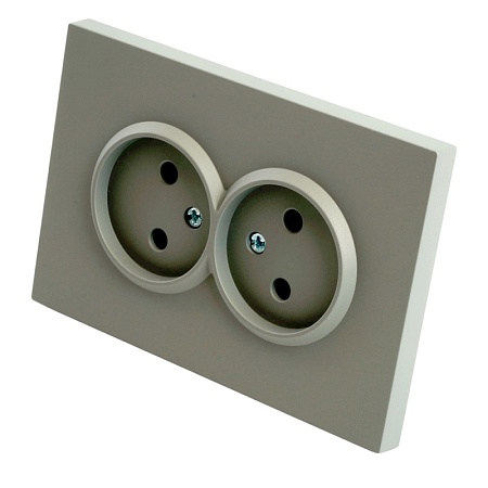 Розетка 2-местная с защитной шторкой, STEKKER, б/з, 250В, 16А, серия Эмили, RST16-5116-10 , платиново-серый, soft touch - фото