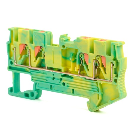 Зажим пружинный, 4-проводной проходной ЗНИ - 2,5 ,JXB PT 2,5 , желтый,зеленый LD574-1-25 - фото