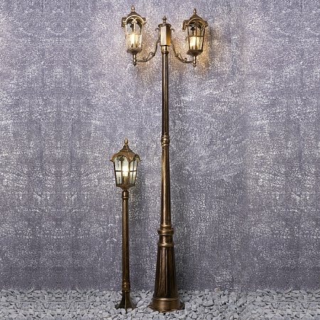 Светильник садово-парковый Feron PL109  четырехгранный,столб 2*60W 230V E27, черное золото - фото