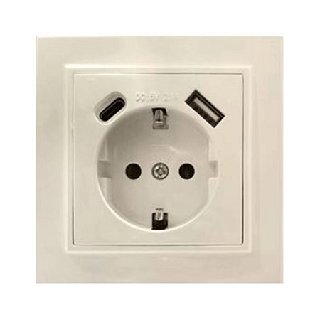 Розетка 1-местная с/з STEKKER, PST16-9016-02, 250В, 16А с USB+ type C, серия Эрна, слоновая кость - фото