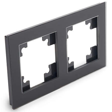 Рамка 2-местная, стекло, STEKKER GFR00-7002-05, серия Катрин, черный - фото