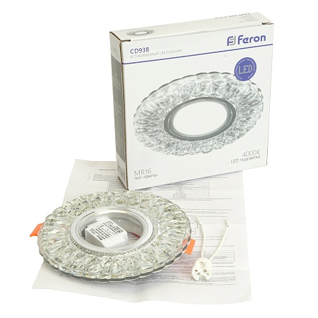 Светильник встраиваемый с белой LED подсветкой Feron CD938 потолочный MR16 G5.3 прозрачный - фото