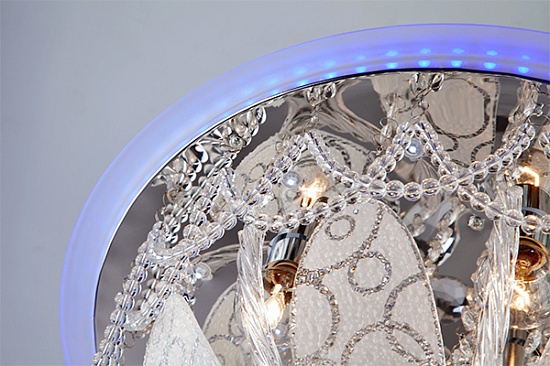 Люстра с хрусталем и декором из стекла 80100/8 хром/голубой - фото
