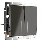 Выключатель двухклавишный проходной с подсветкой серо-коричневый WL07-SW-2G-2W-LED