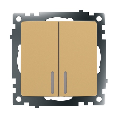 Выключатель 2-клавишный c индикатором (механизм) STEKKER, GLS10-7102-08, 250В, 10А, серия Катрин, золото - фото