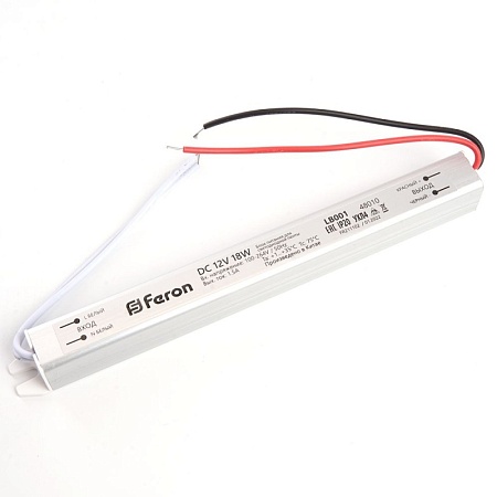 Трансформатор электронный для светодиодной ленты 18W 12V ( ультратонкий драйвер), LB001 FERON - фото