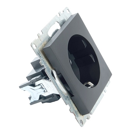 Розетка 1-местная с/з (механизм), STEKKER GLS16-7110-05, 250В, 16А с защитной шторкой, серия Катрин, черный - фото