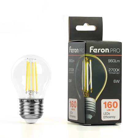Лампа светодиодная Feron.PRO LB-1706 Шарик E27 960LM 6W 175-265V 2700K - фото