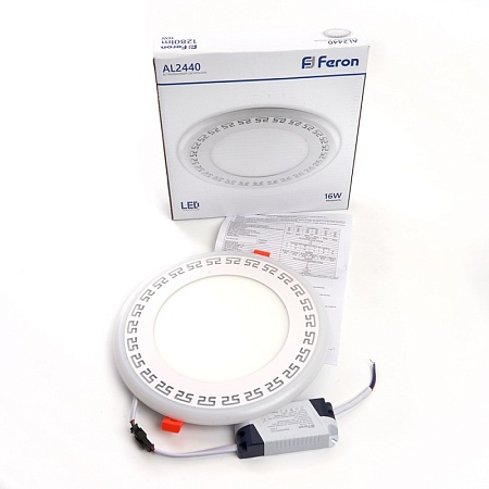 Светодиодный светильник Feron AL2440 встраиваемый 16W 4000K с синей подсветкой, белый - фото