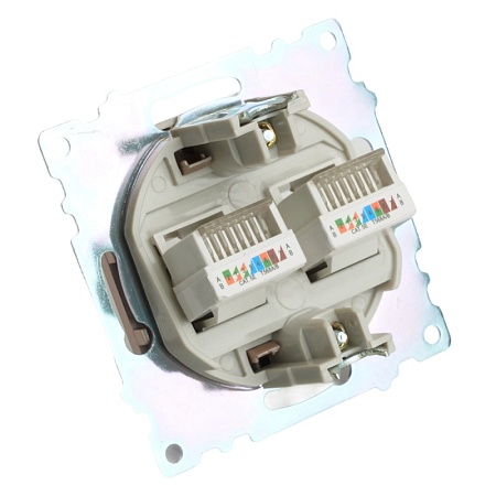 Розетка компьютерная 2-местная RJ-45 (механизм) STEKKER GLS00-7109-02, серия Катрин, шампань - фото