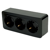 Розетка 3-местная с/з открытой установки, STEKKER, 250В, 16А, IP20, серия София, черный, MST16-13-02